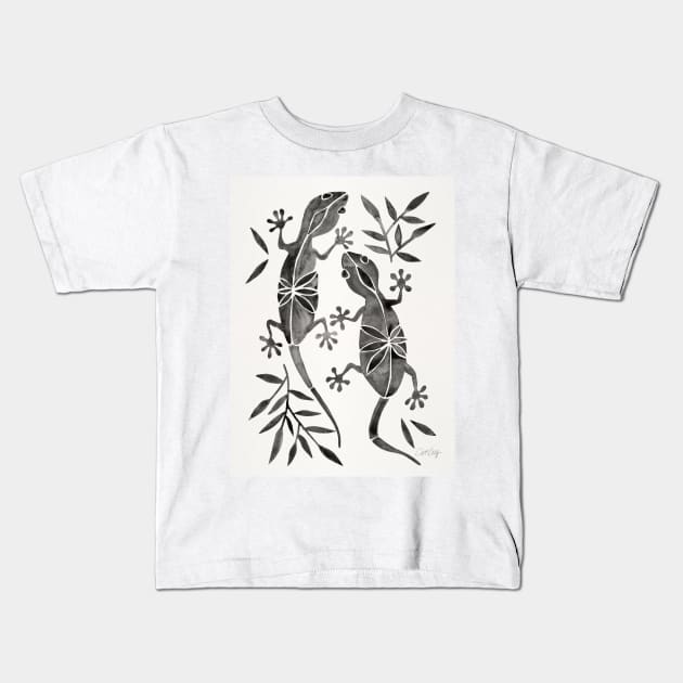 gecko black Kids T-Shirt by CatCoq